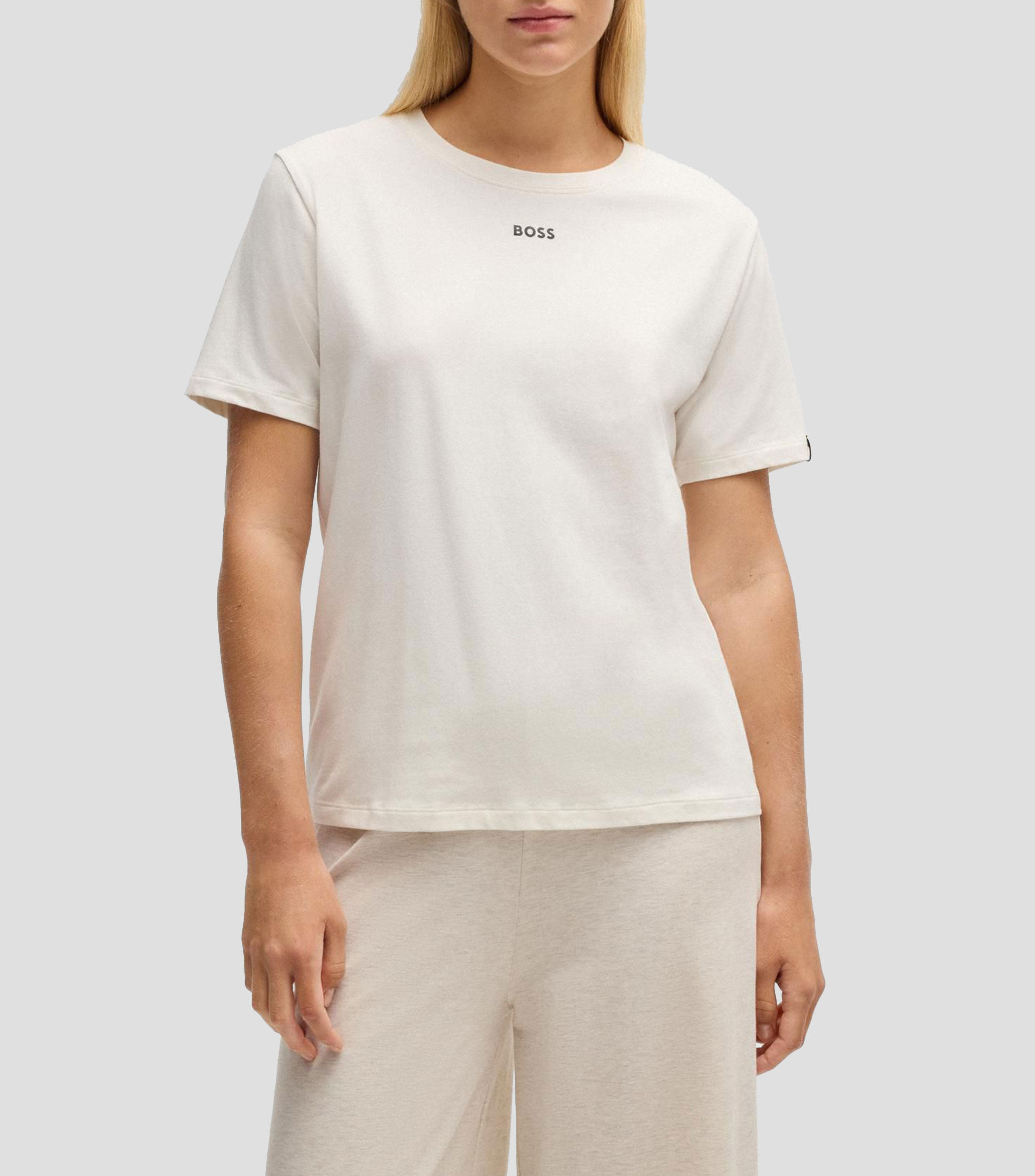 Playera de pijama en punto de algodón elástico con logo estampado Mujer